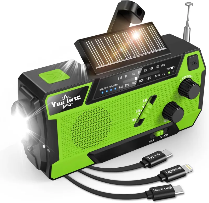 Yesiwtc 2000mAh USB Şarjlı Güneş Enerjili El Kranklı Acil Durum Radyosu