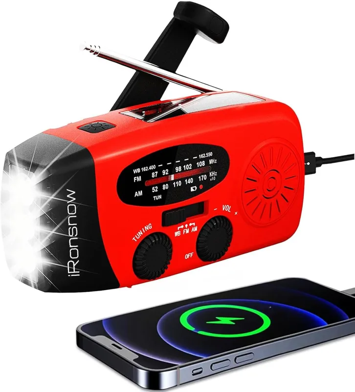 iRonsnow Acil Durum Radyosu – Güneş, El Krankı, USB-C, 2000 mAh