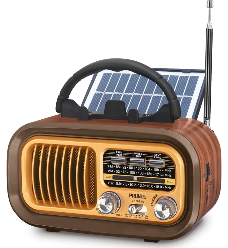 PRUNUS J-150 Retro Radyo – AM/FM/SW, Bluetooth ve Güneş Paneli
