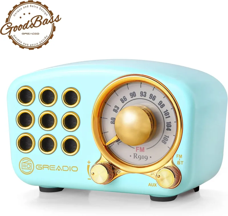 Greadio Vintage Bluetooth Hoparlör FM Radyo – Ceviz Gövde, 5W, AUX/TF