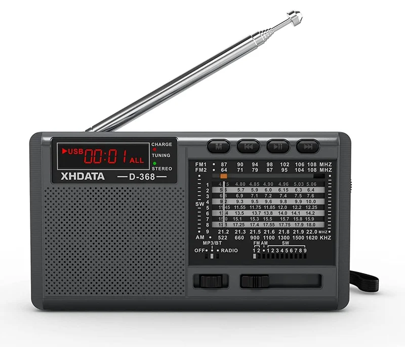 XHDATA D-368 Bluetooth Taşınabilir Radyo – FM/AM/Kısa Dalga, TF Kart