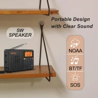 XHDATA D-109WB 5W hoparlörü; NOAA, Bluetooth, TF kart ve SOS özellikleri