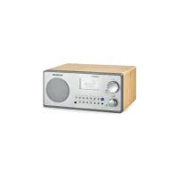 Sangean HDR-18 radyo açık renk ahşap kabinle çapraz görünüm