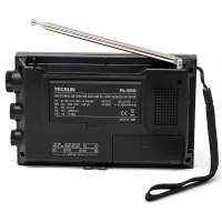Tecsun PL-680 arka görünüm, bant etiketi ve pil kapağı
