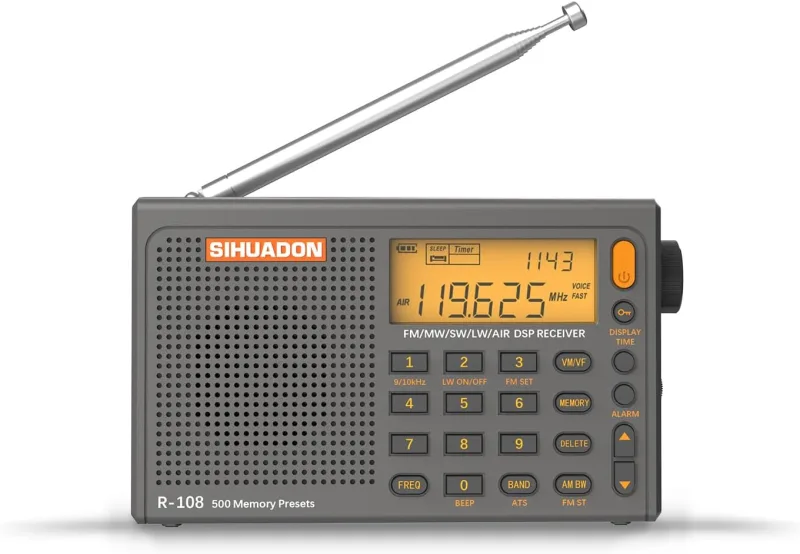 SIHUADON R-108 Taşınabilir Radyo – AM/FM/Kısa Dalga/Uzun Dalga/Hava Bandı, Retro