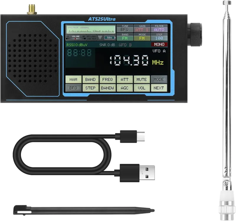 HamGeek ATS25 Ultra Taşınabilir SDR Alıcı – 4" Dokunmatik Ekran, USB/AUX, Çok Modlu
