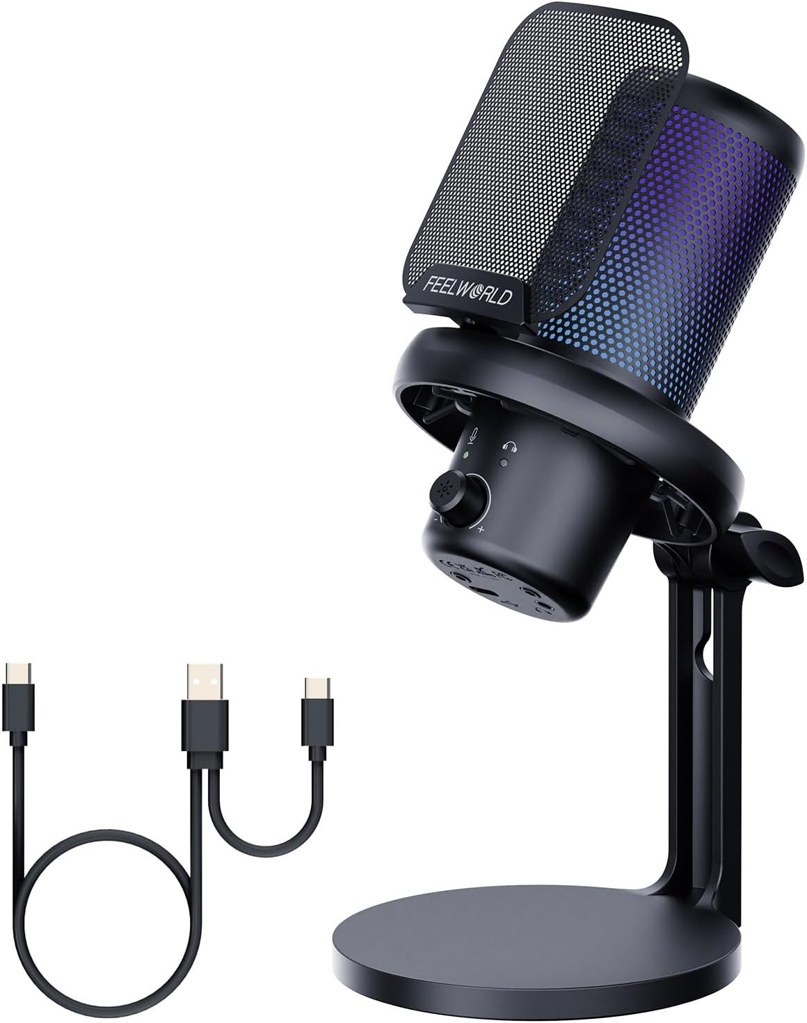 FEELWORLD VM1 USB Gaming Mikrofonu – ENC Gürültü Engelleme, RGB, Sessizleştirme, Kardioid
