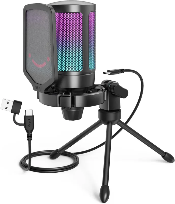 Fifine AmpliGame A6V USB-C RGB Gaming ve Yayın Mikrofonu